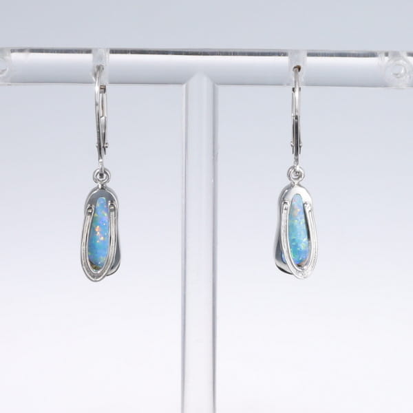Opal Earrings Sandal Inlaid Design Lever Backs