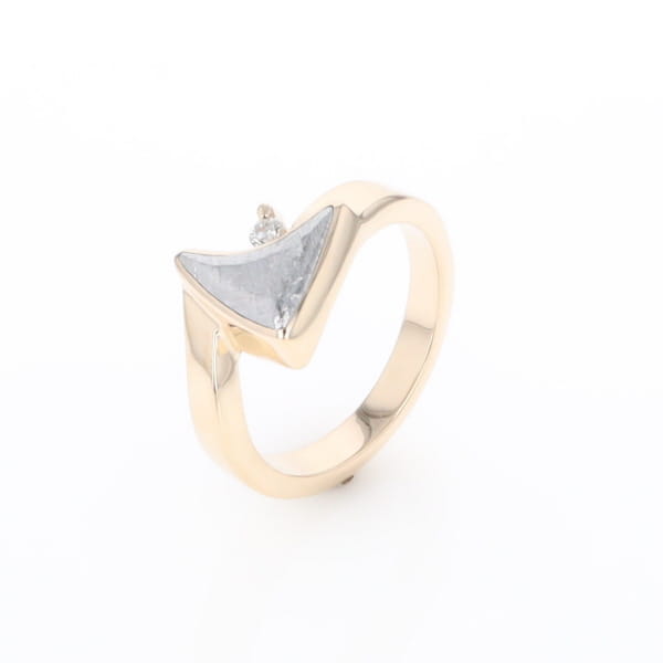Meteorite Ring Boat Sail Inlaid Design with .04ctw Round Diamond