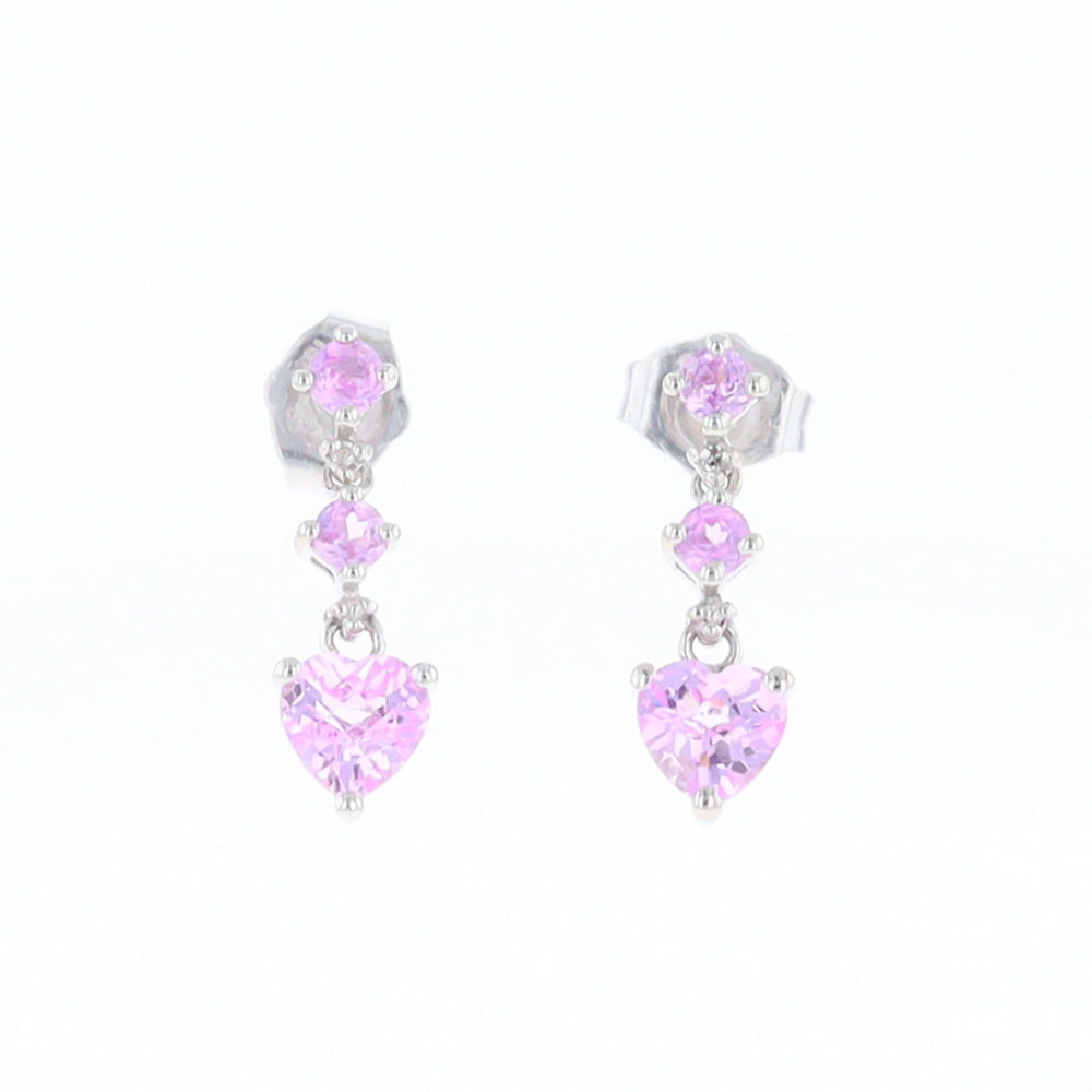 Synthetic Pink Sapphire Dangle Heart Earrings