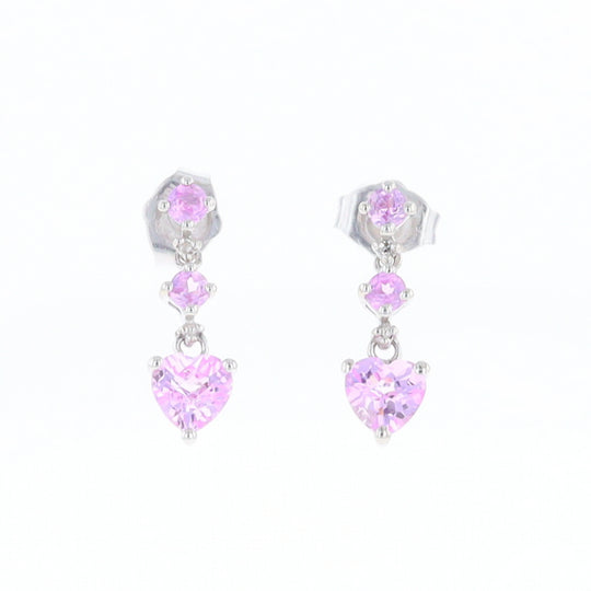 Synthetic Pink Sapphire Dangle Heart Earrings