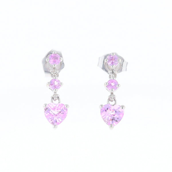 Synthetic Pink Sapphire Dangle Heart Earrings