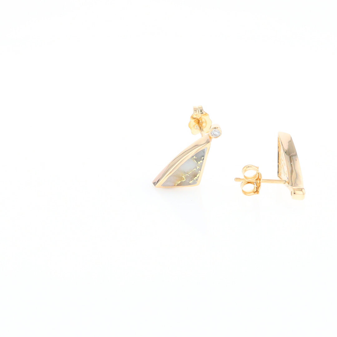 Gold Quartz Earrings Triangle Shape Inlaid with .04ct Round Diamonds - G2