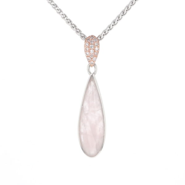 Rose Quartz Teardrop Inlaid Pendant with .11ctw diamonds