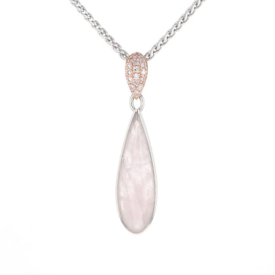 Rose Quartz Teardrop Inlaid Pendant with .11ctw diamonds