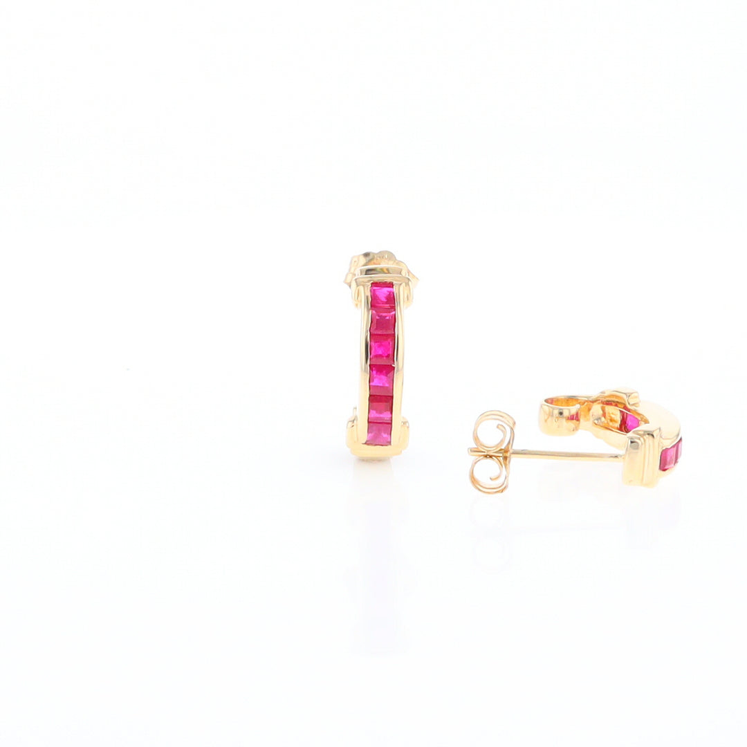 Channel Ruby Semi-Hoop Earrings