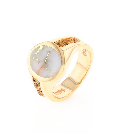 Oval Gold Quartz Inlaid Ring with Natural Gold Nuggets G2 Quality