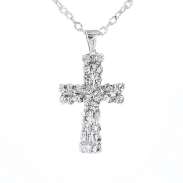 Sterling Silver Nugget Pattered Cross Necklace