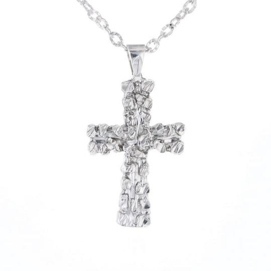 Sterling Silver Nugget Pattered Cross Necklace