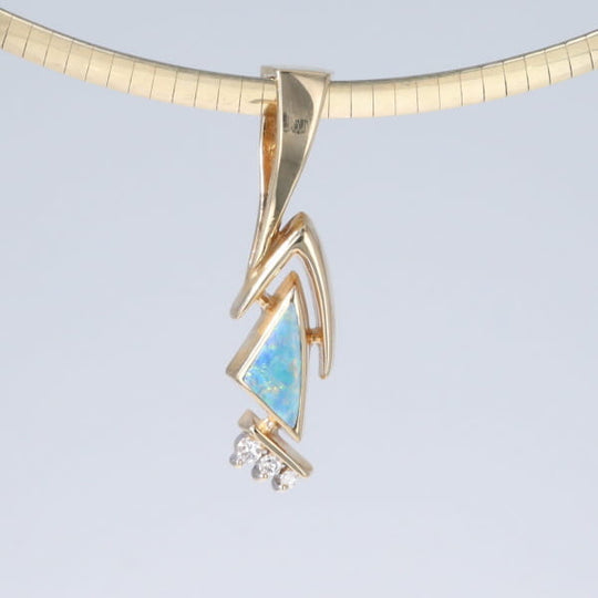 Opal Pendant Triangle Inlaid Design with .07ctw Round Diamonds