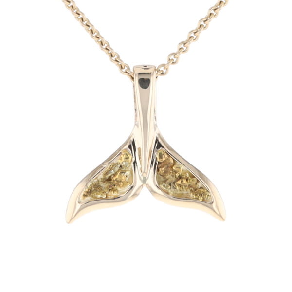 Whale Tail Natural Nuggets Double Inlaid Sea Life Pendant