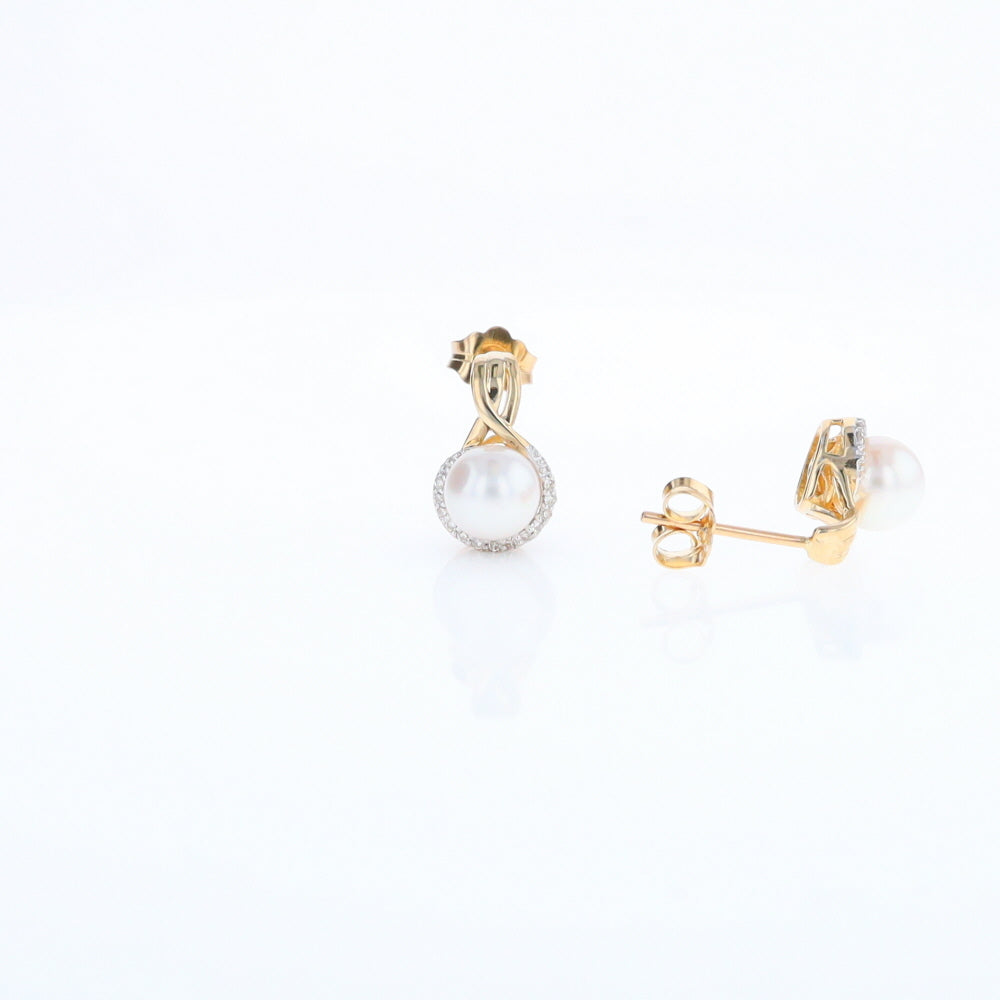 Pearl Drop Earrings with Diamond Halos