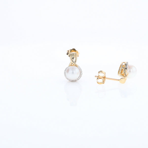 Pearl Drop Earrings with Diamond Halos