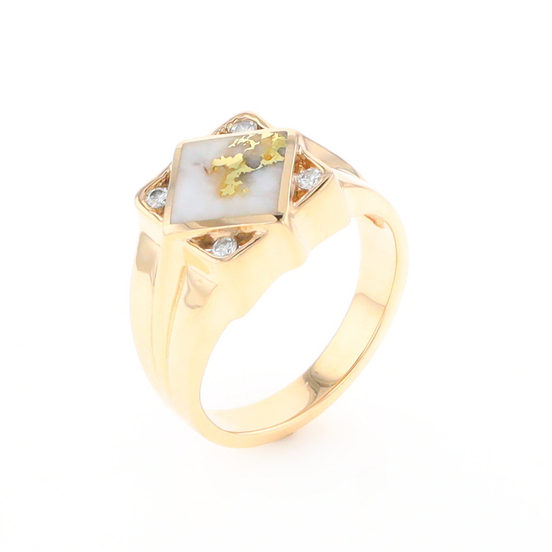 Gold Quartz Mens Ring with Diamond Accents