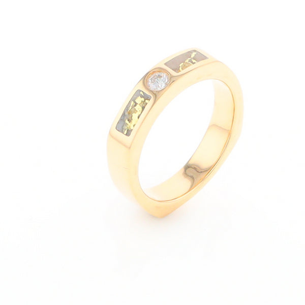 Gold Quartz Ring Double Sided Inlaid Design with .10ct Round Diamond G2