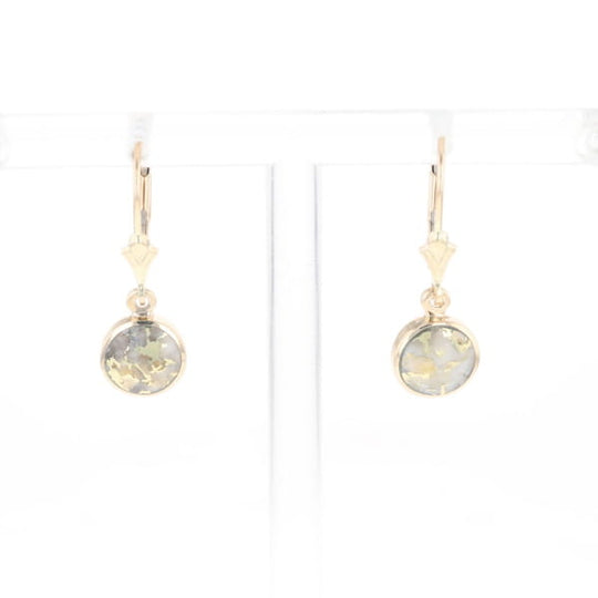 Gold Quartz Earrings Round Inlaid Design Lever Backs