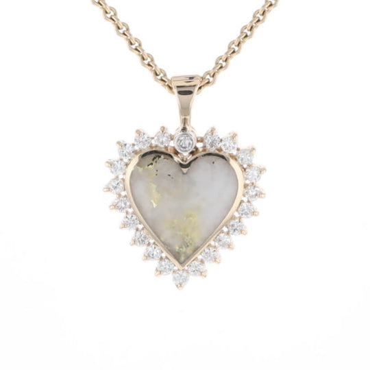 Gold Quartz Heart Shape Inlaid .55Ctw Diamond Pendant