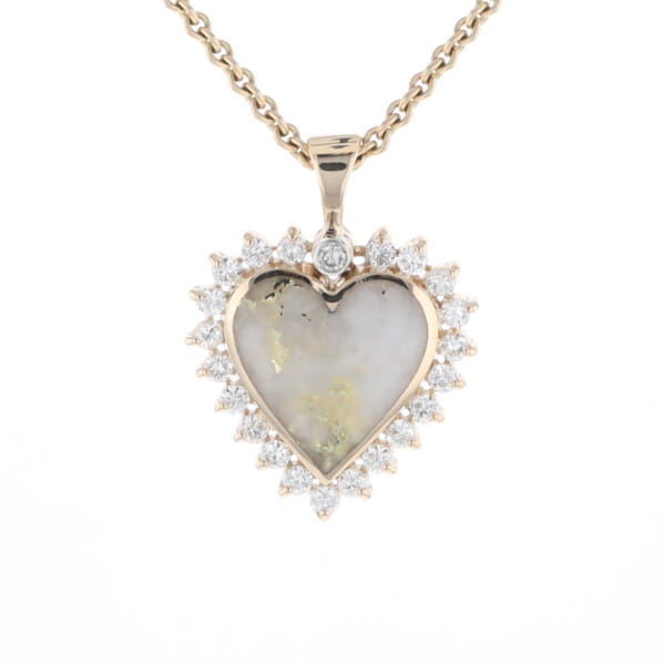 Gold Quartz Heart Shape Inlaid .55Ctw Diamond Pendant