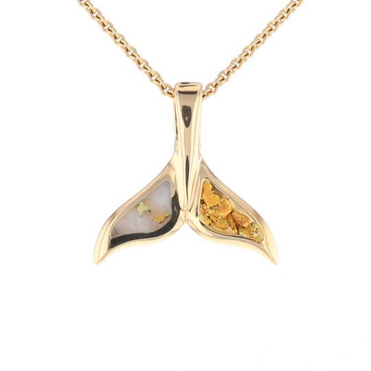 Whale Tail Necklaces Natural Gold Quartz and Nuggets Inlaid Pendant