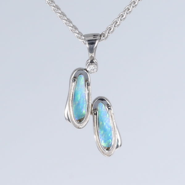 Opal Pendant Sandals Double Inlaid Design with .02ct Round Diamond