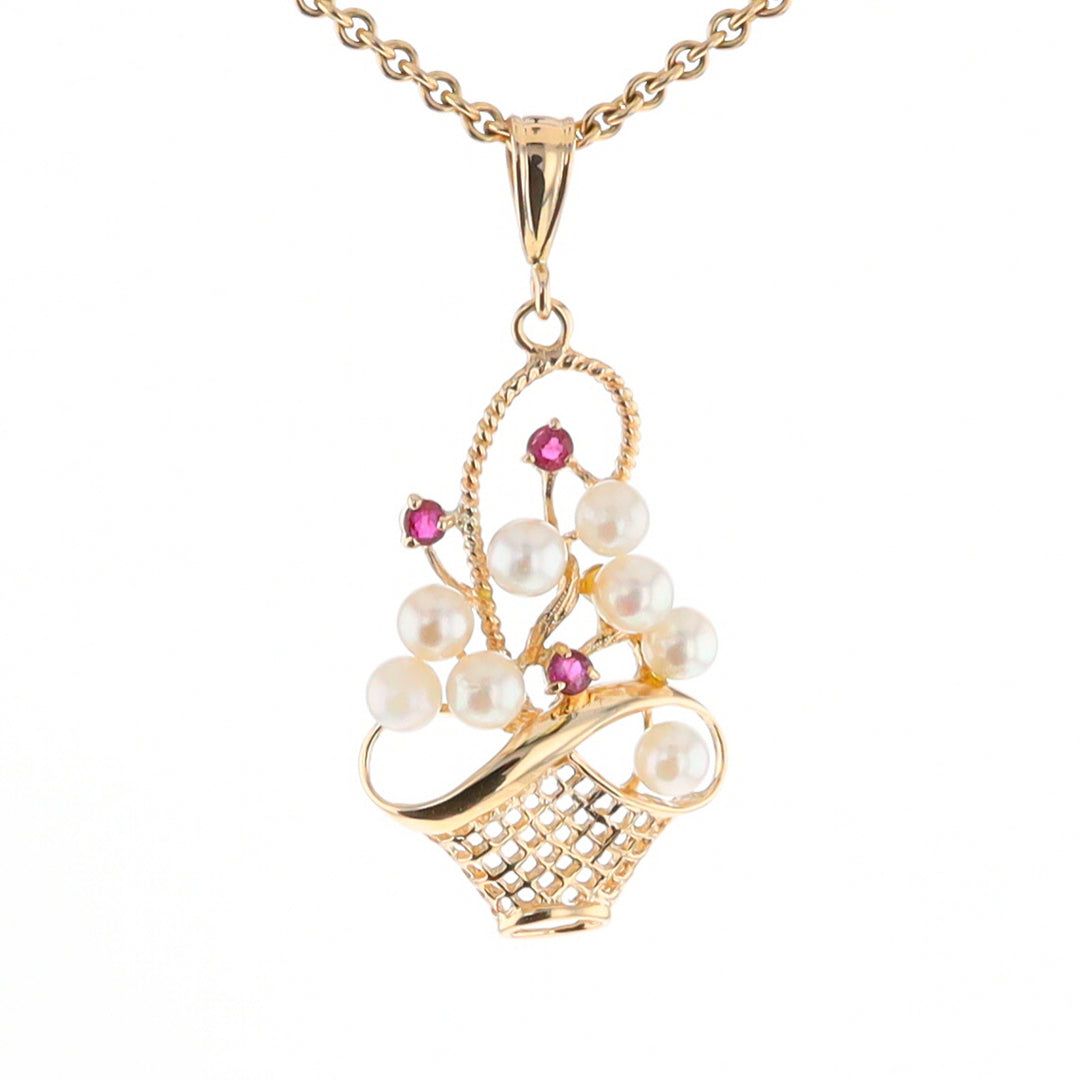 Pearl and Ruby Basket Pendant