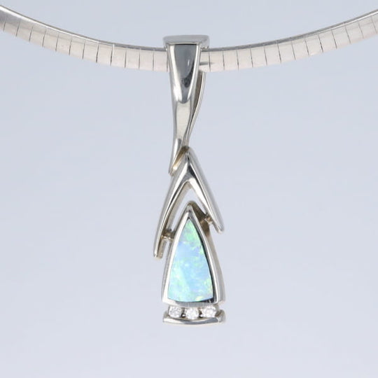 Opal Pendant Triangle Inlaid Design with .06ctw Round Diamonds