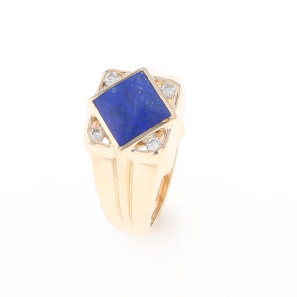 Natural Lapis ring diamond shape inlaid design with .16ctw round diamonds
