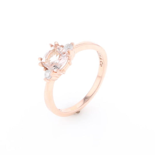 Morganite 1ct Cushion Cut  and Diamond Three Stone Engagement Ring