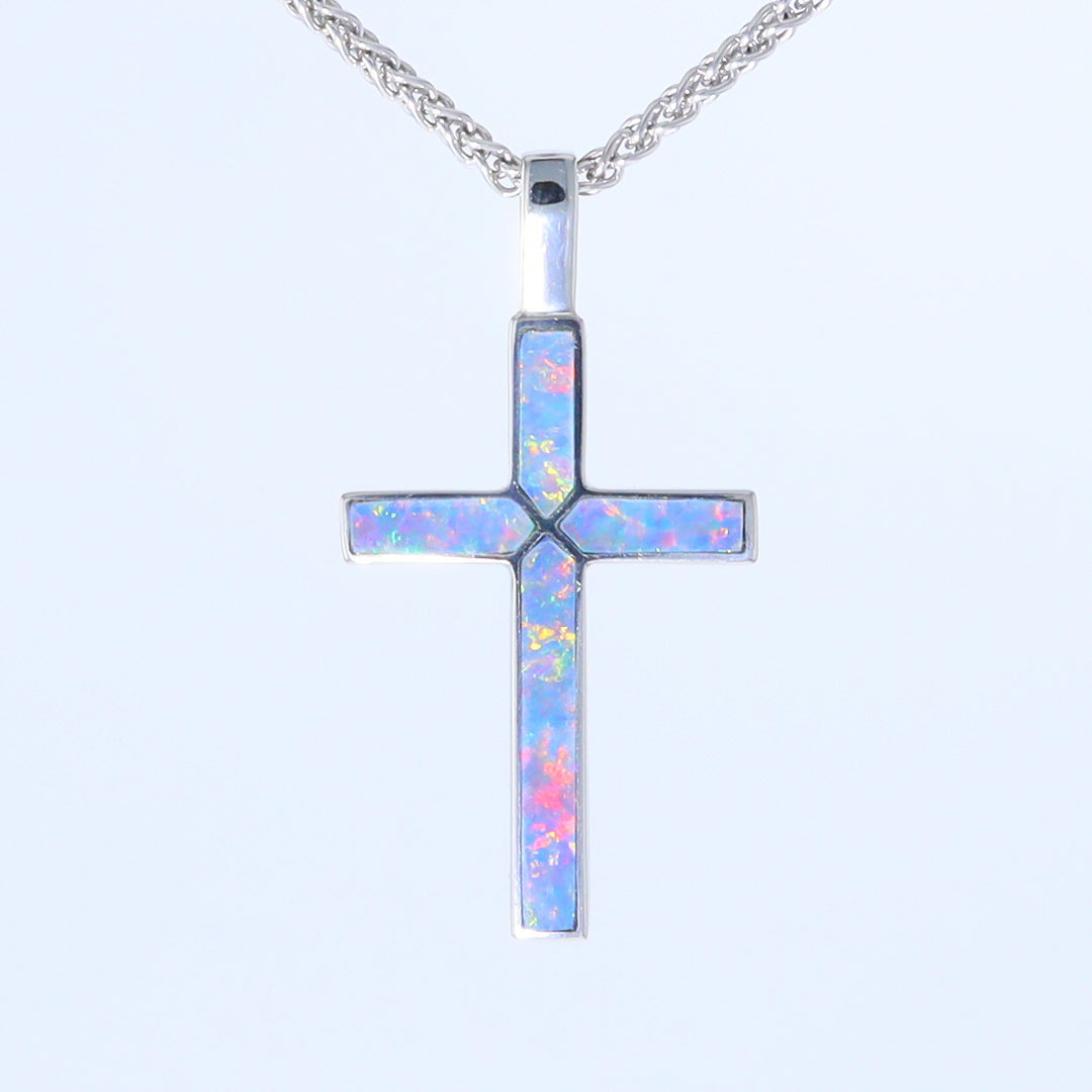 Opal Pendant 4 Section Inlaid Cross