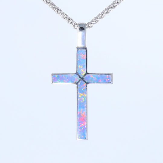 Opal Pendant 4 Section Inlaid Cross