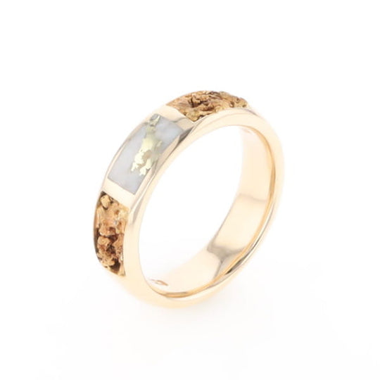 G1 Gold Quartz Ring Inlaid Center Natural Nugget Sides Band