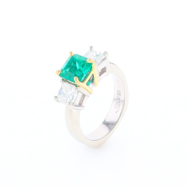 Three-Stone-Row Emerald and Diamond Ring