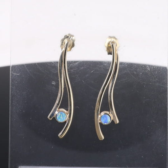 Opal Earrings Round Inlaid Double Curved Bar Design Studs