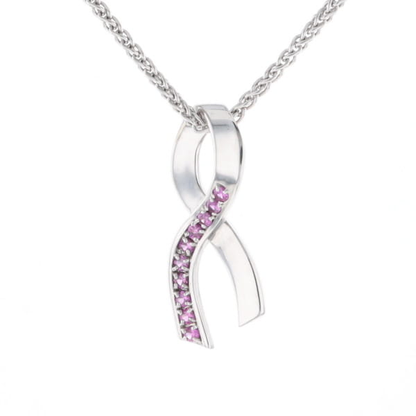 Pink Sapphire Breast Cancer Ribbon Pendant