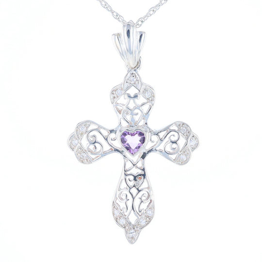 Heart Amethyst Cross Pendant