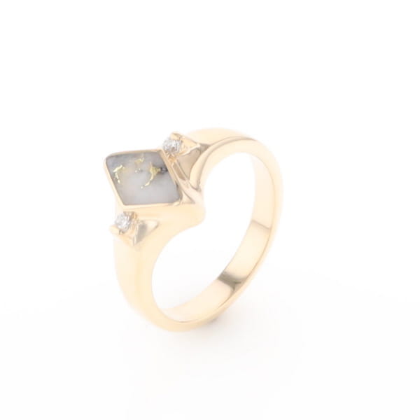 G2 Gold Quartz Ring Diamond Shape Inlaid with 0.05ctw Round Diamonds