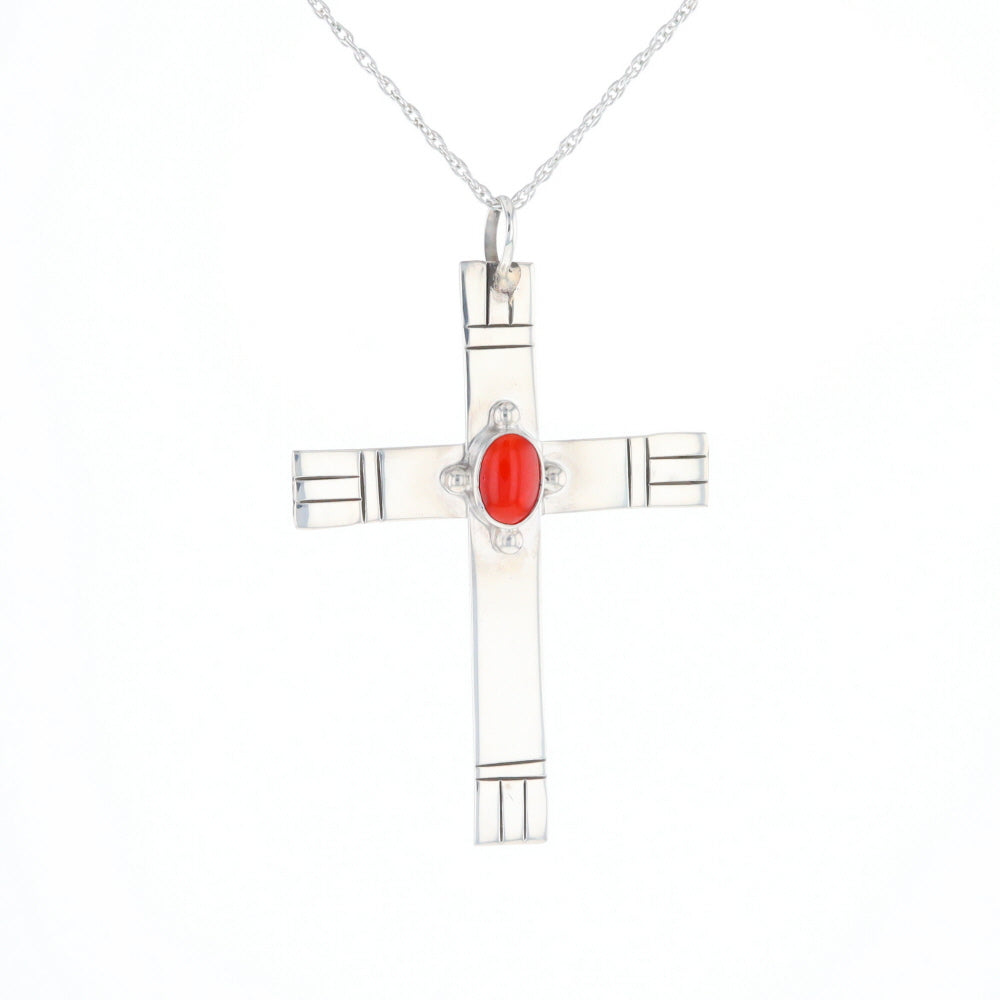 Native American Coral Cross Pendant