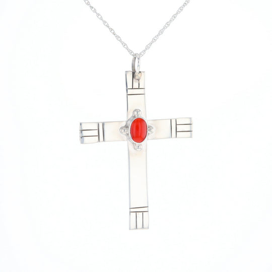 Native American Coral Cross Pendant