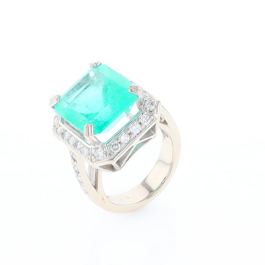 5.25ct Emerald Ring with Diamond Halo