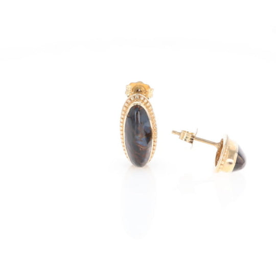 Natural pietersite oval inlaid milgrain earrings