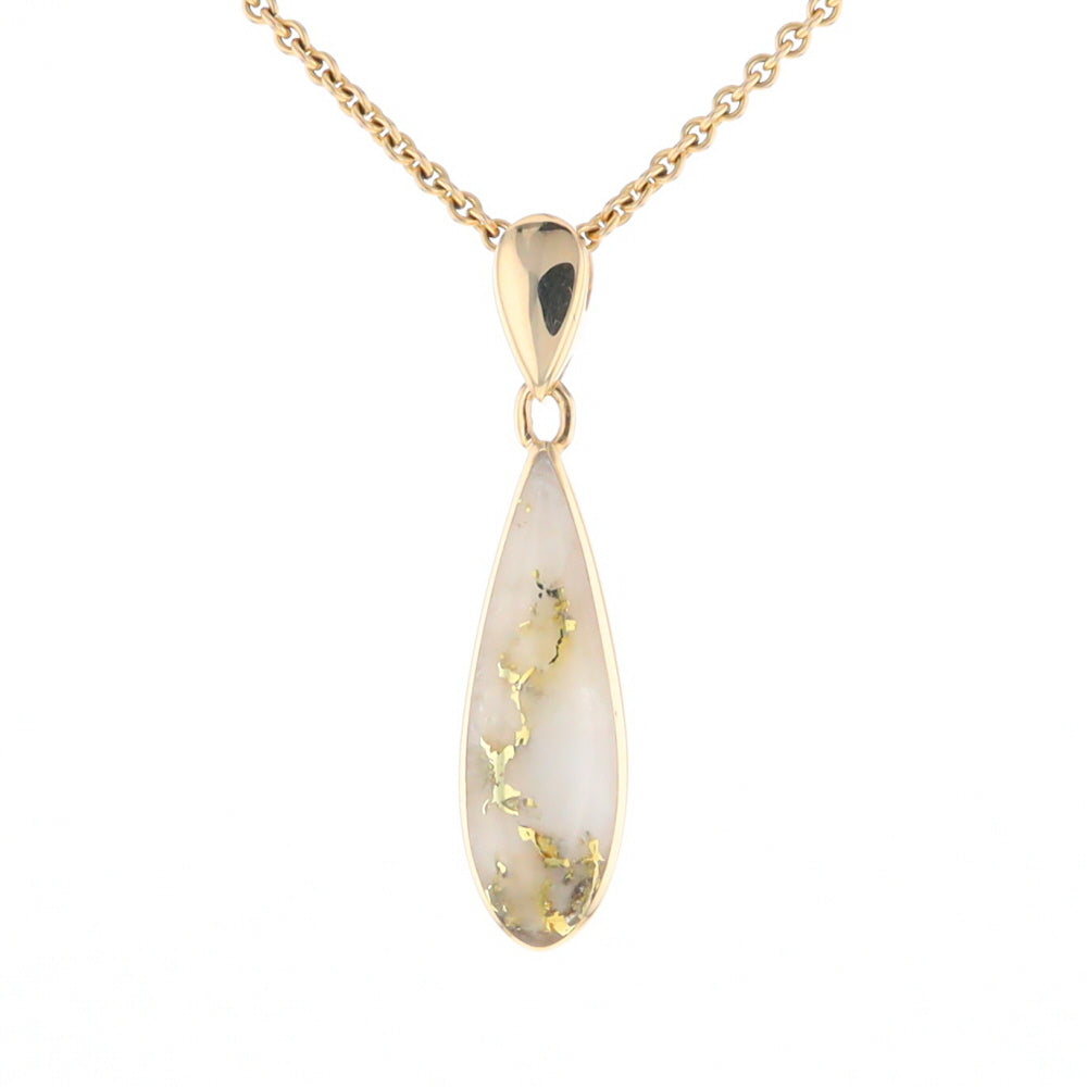 Gold Quartz Pendant Tear Drop Inlaid Design G2