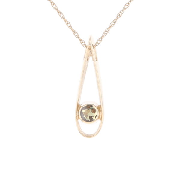 Open Teardrop Round Gold Quartz Inlaid Pendant