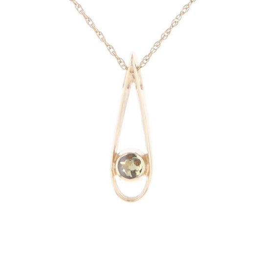 Open Teardrop Round Gold Quartz Inlaid Pendant
