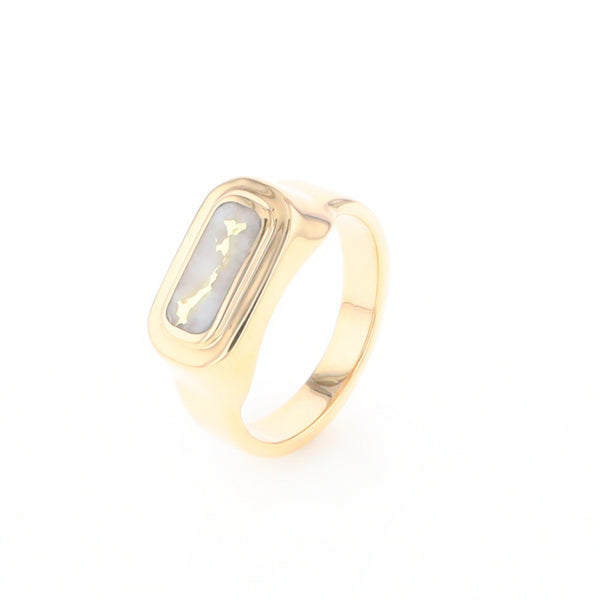 Gold Quartz Ring Oval Inlaid Design - G2