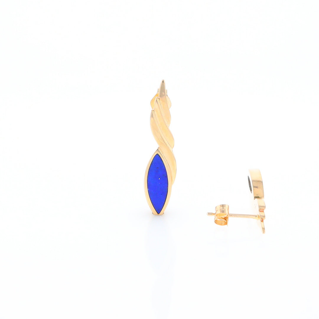 Marquise Lapis Swirl Design Inlaid Earrings