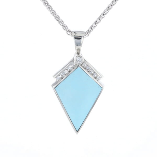 Sleeping Beauty Turquoise Kite Shaped Inlaid Pendant with 0.19ctw Diamonds