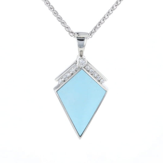 Sleeping Beauty Turquoise Kite Shaped Inlaid Pendant with 0.19ctw Diamonds