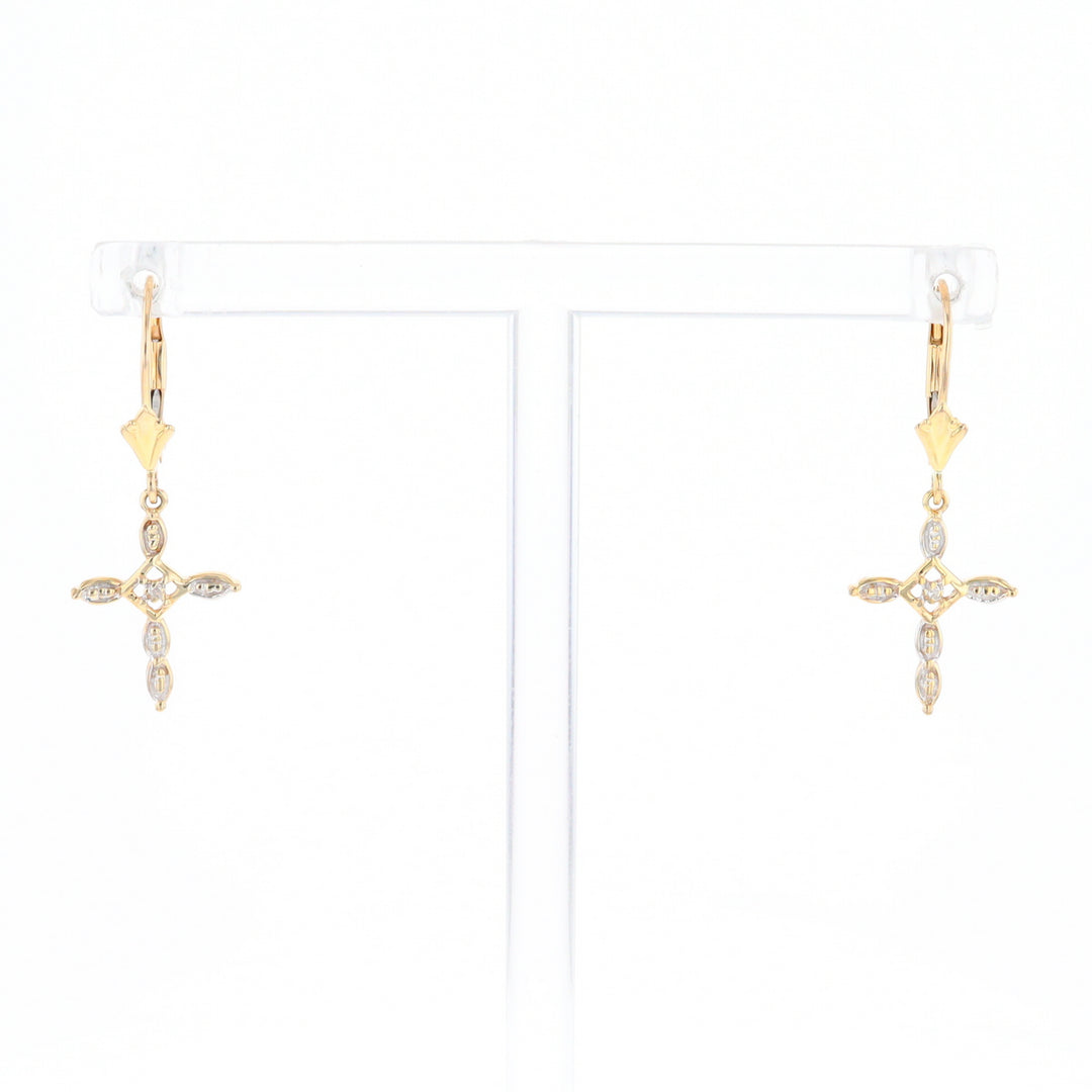 Two-Tone Diamond Cross Earrings