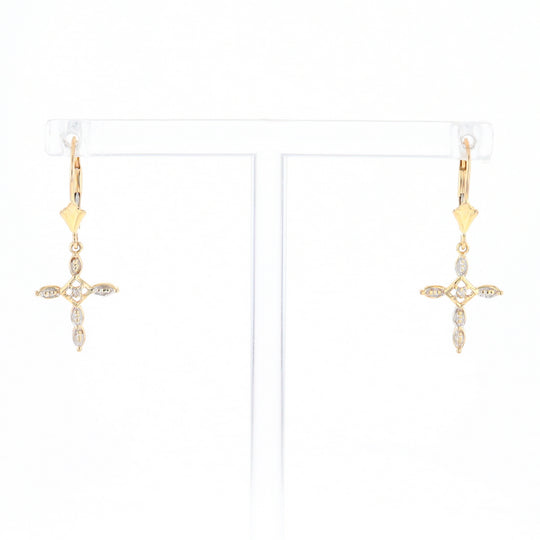 Two-Tone Diamond Cross Earrings