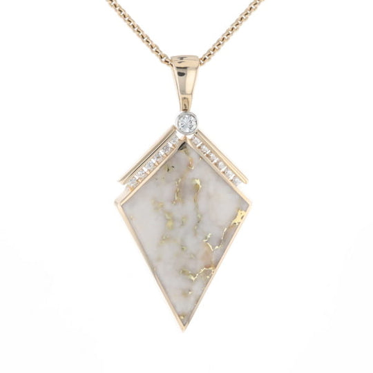 Gold Quartz Necklace Kite Shape Inlaid Pendant with .27ctw Diamonds