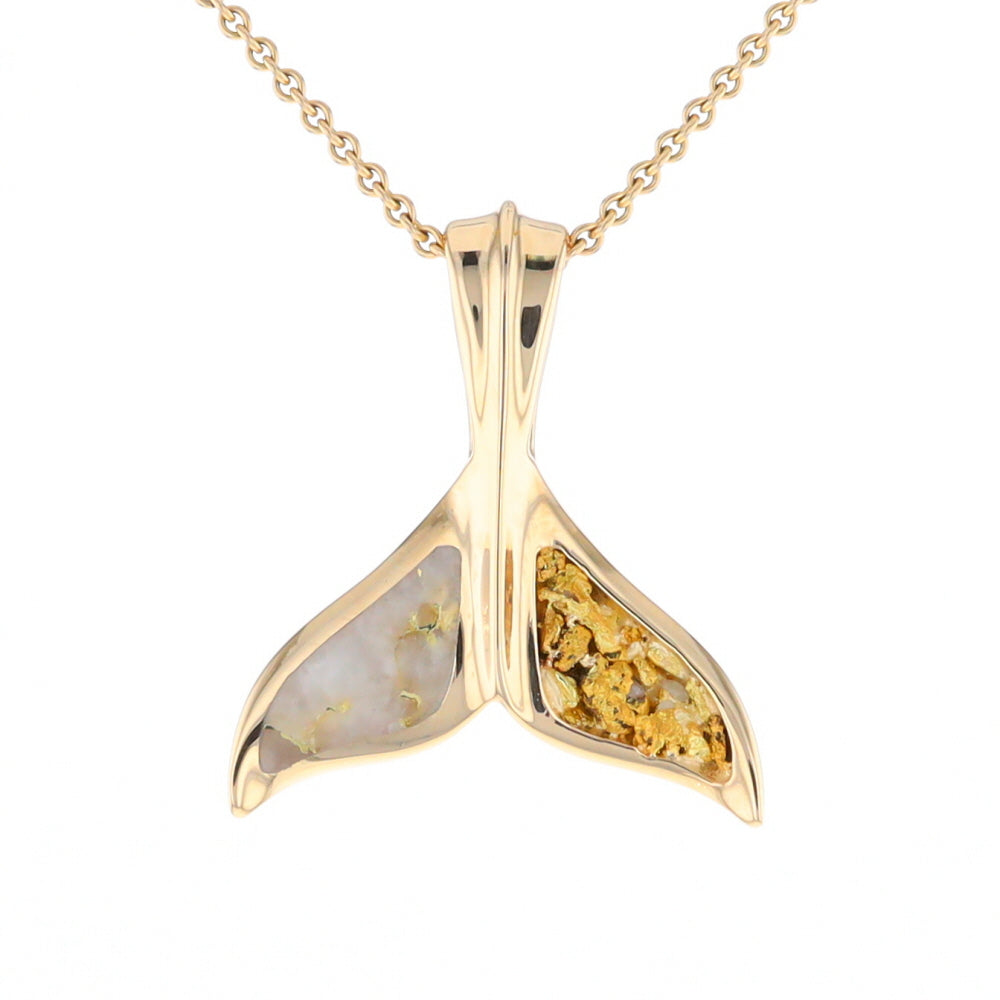 Whale Tail Necklaces Natural Gold Quartz and Nuggets Inlaid Pendant